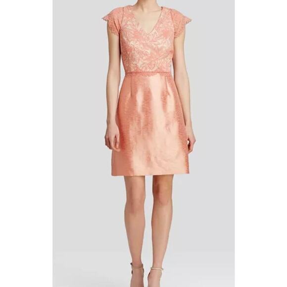 Kay Unger New York Coral Multi Lace Sheath Cocktail Dress Sz. 4 Coquette - Picture 2 of 9